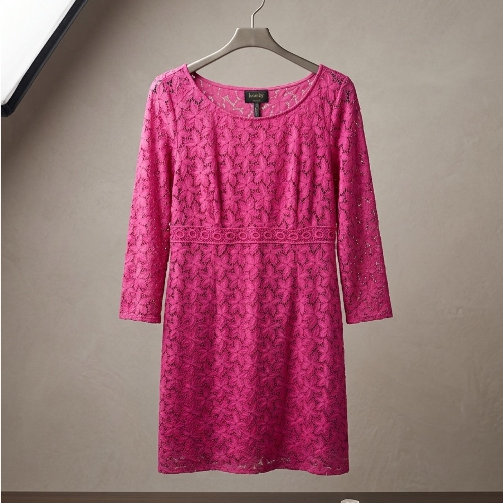 Laundry By Shelli Segal Fuchsia Lace Long Sleeve Dress